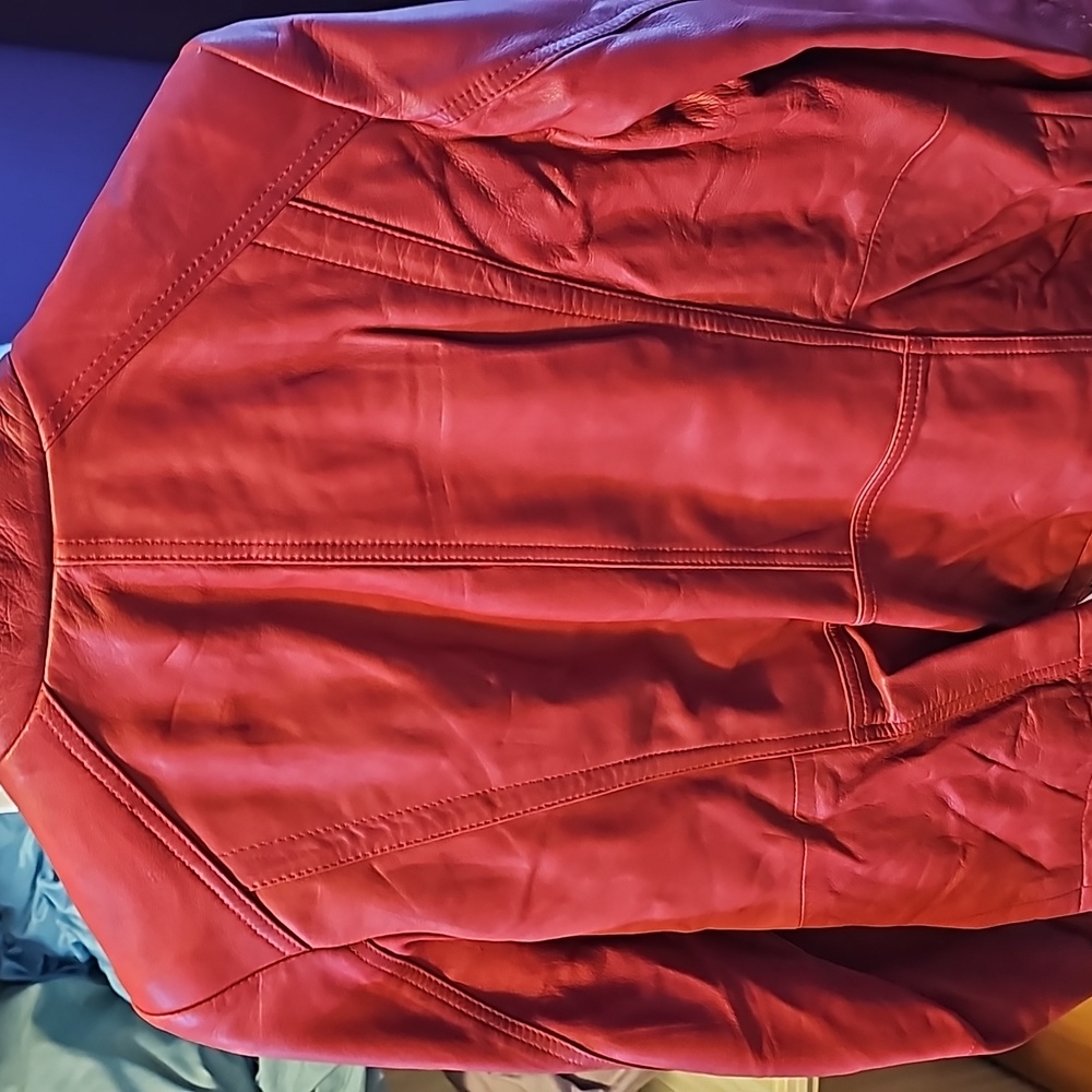 Short Cherry Red Leather Jacket. - image 2